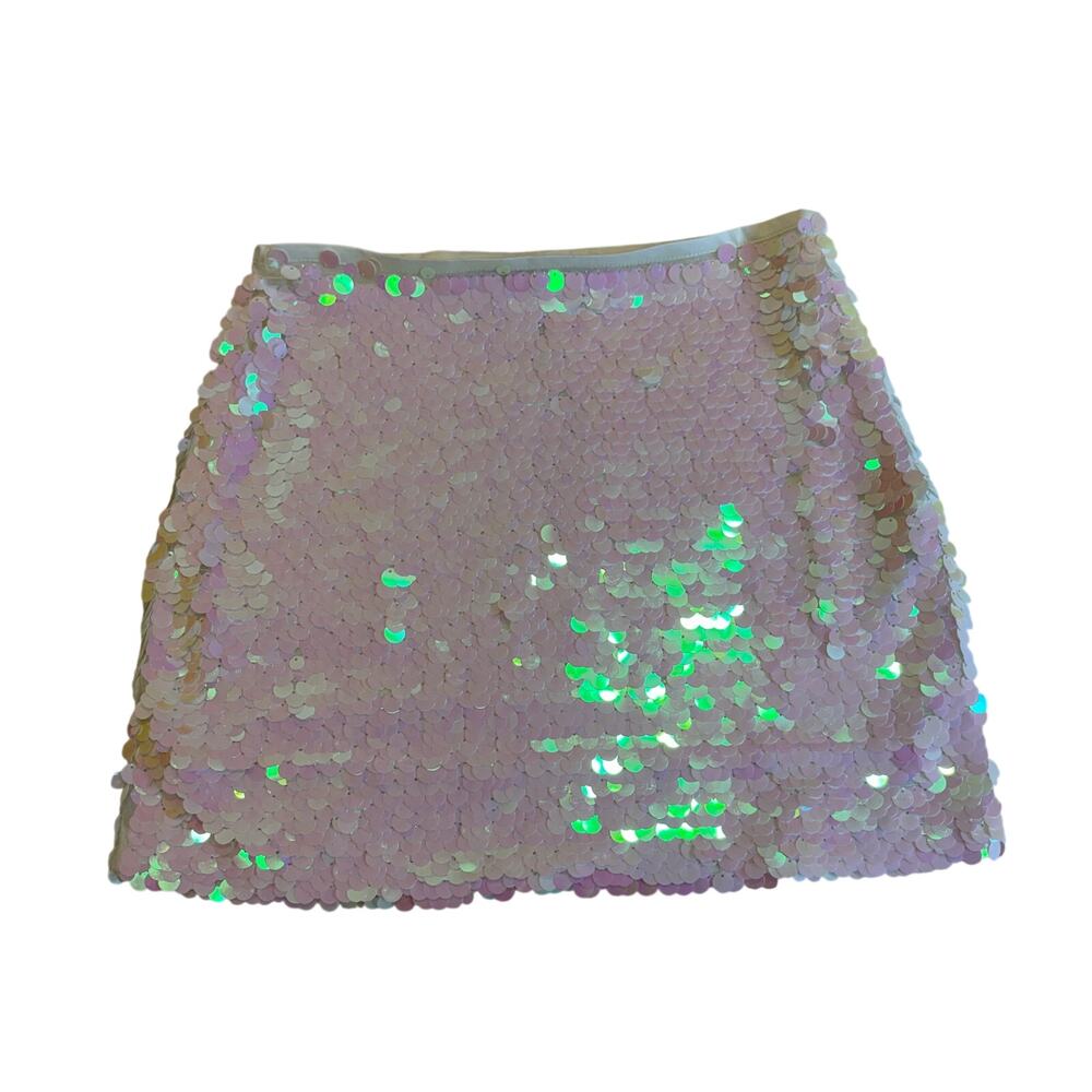 Zara women Large Sequin Iridescent White Pink Green Size S